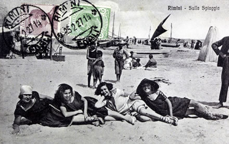 Ediz. Pericoli: „Rimini, sulla spiaggia“, Postkarte, Poststempel 25.2.1927